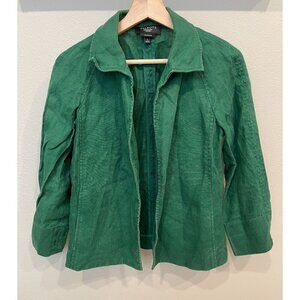 Talbots Blazer Jacket Pure Irish Linen Kelly Green Open Front Size Large Petite